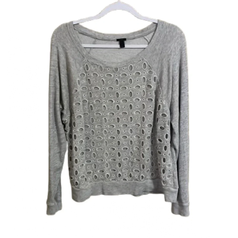 J. Crew Cotton Silk Eyelet Soft Sweater Size L Preppy Casual Lightweight Neutral